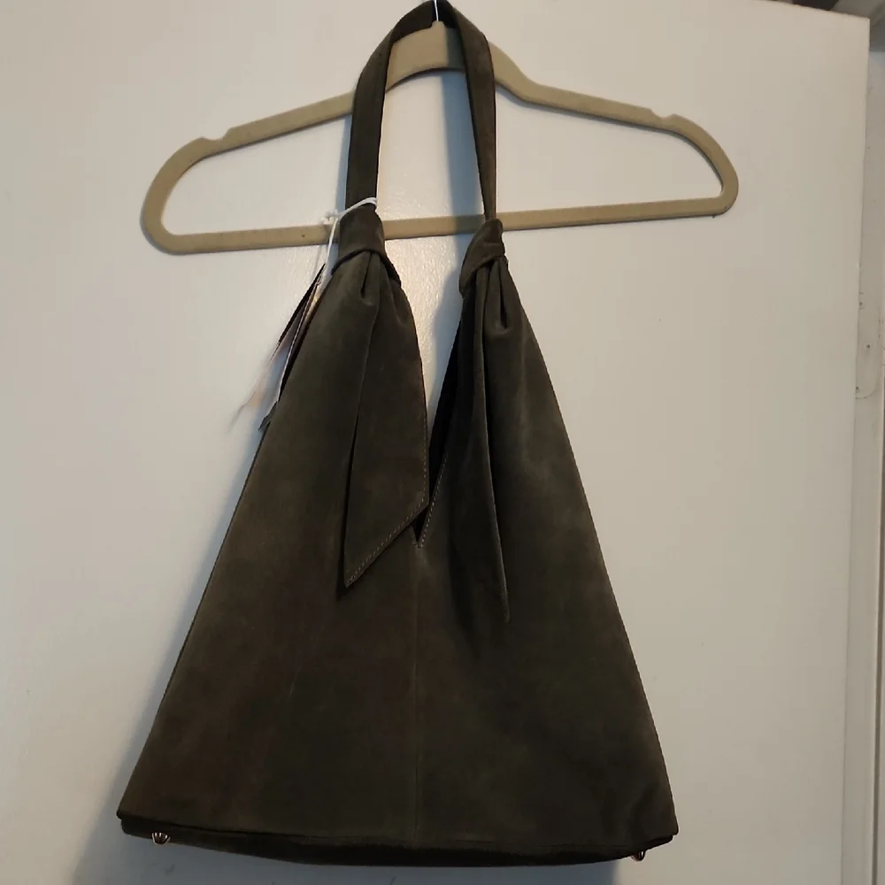 Anna Paola Olive Green Versatile Shoulder Bag with Minimalist Design Suede - Picture 1 of 16
